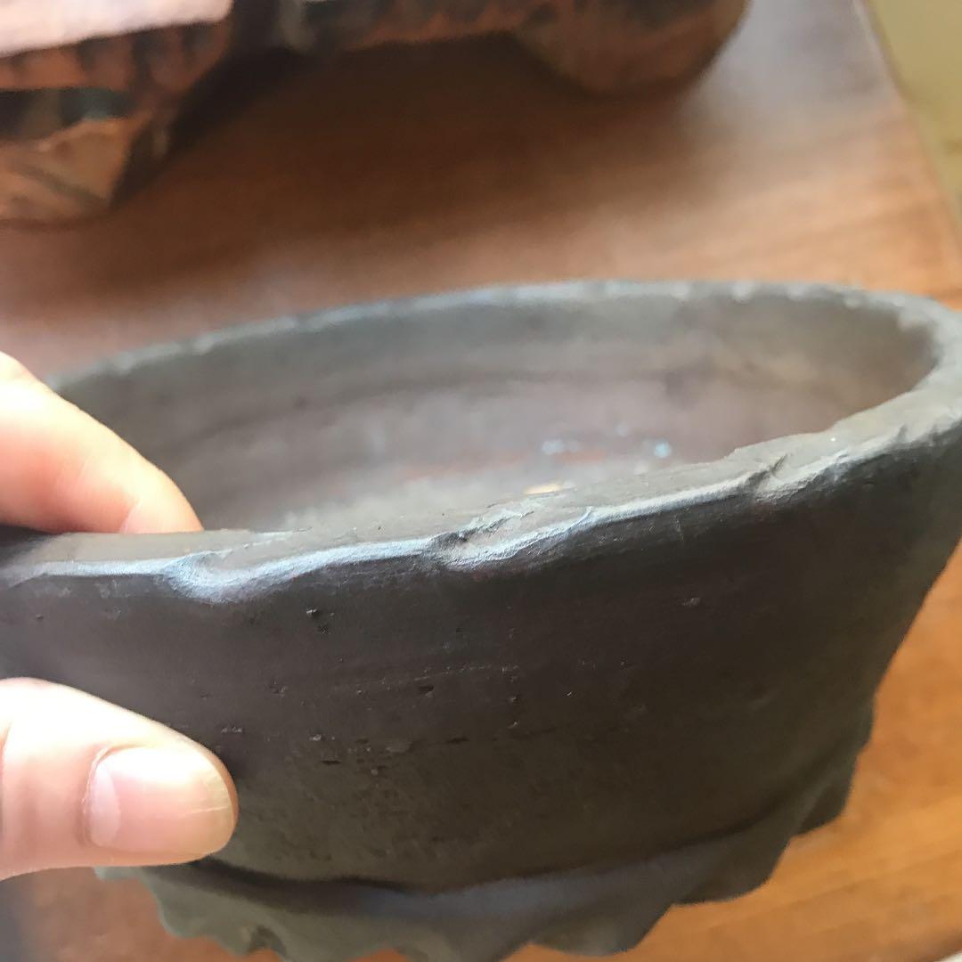 盆栽鉢　時代手捻りずっしりと素敵な盆栽鉢小品盆栽山野草18x8cm907g
