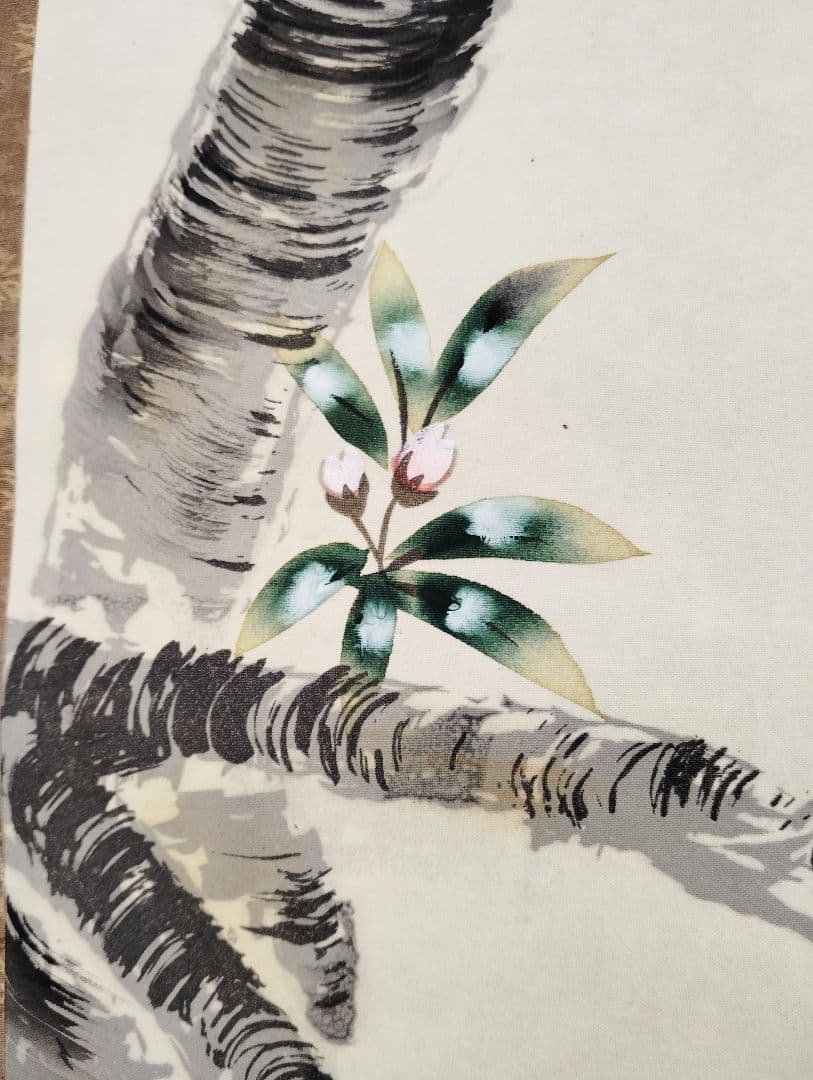 掛軸　英友　桜花雀之図