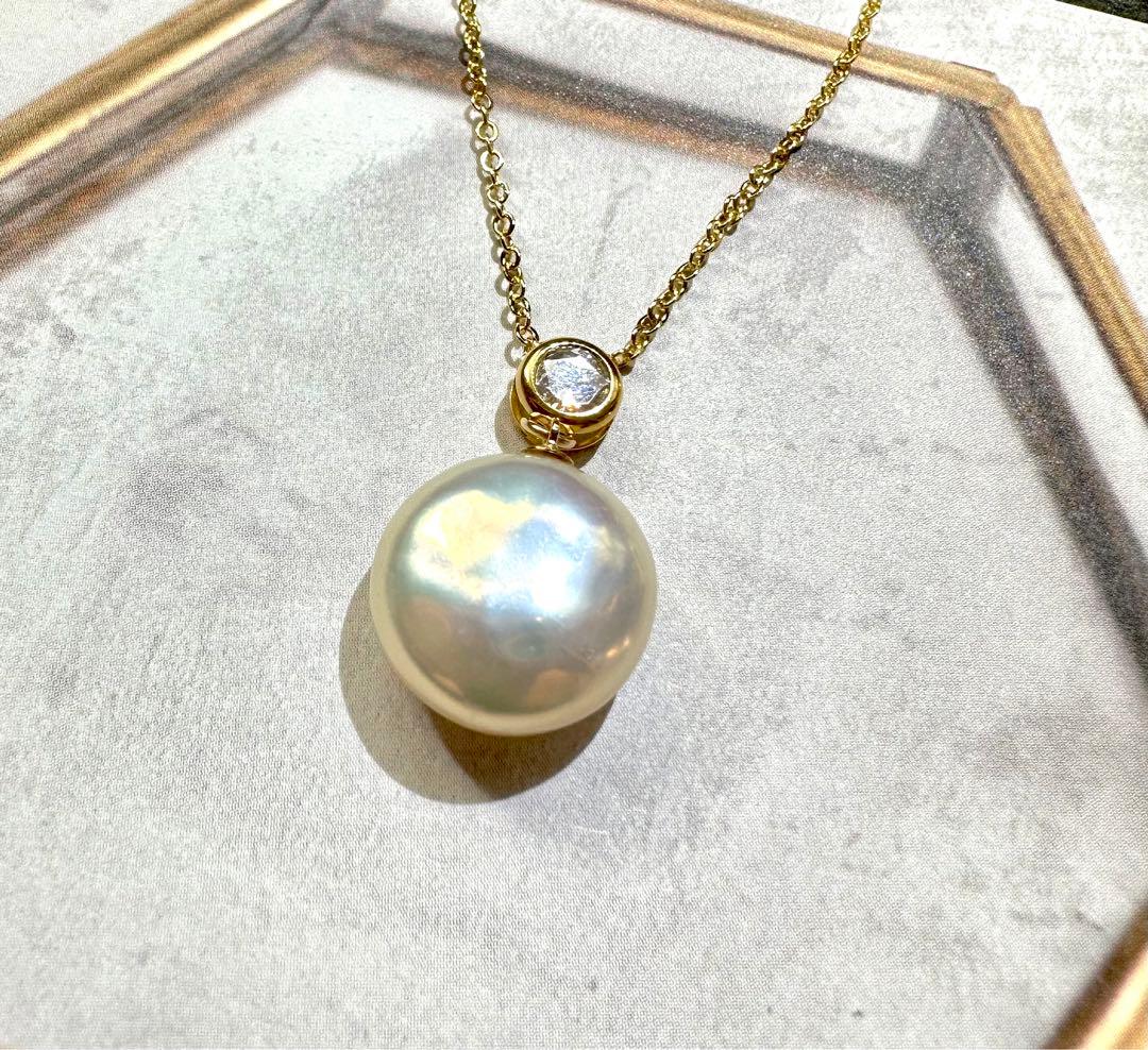 k14gf  ベゼル モアサナイト 淡水パール ネックレス