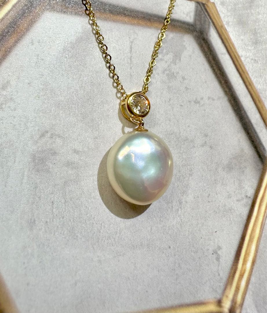 k14gf  ベゼル モアサナイト 淡水パール ネックレス