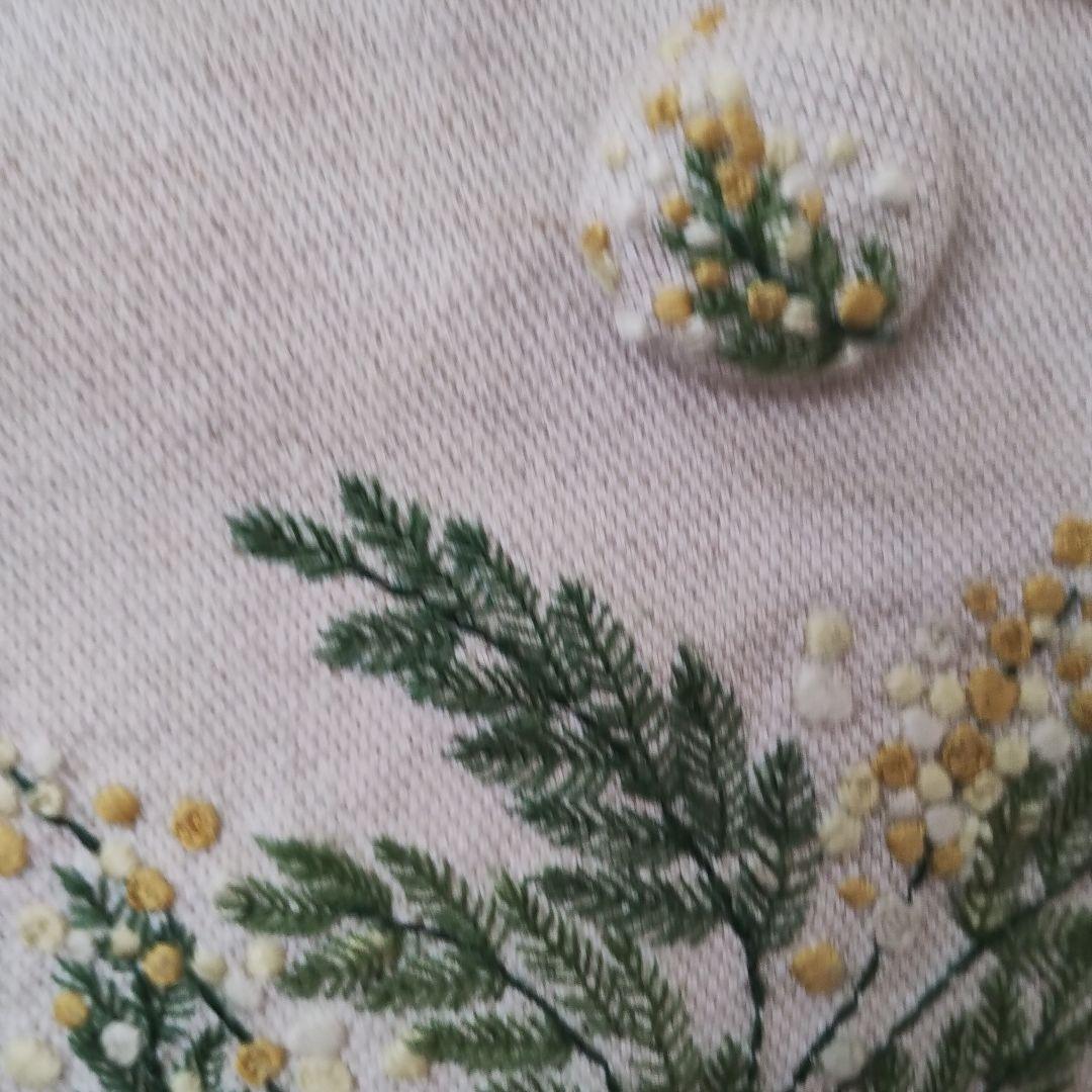 ハンドメイド 刺繍 ミモザのバック