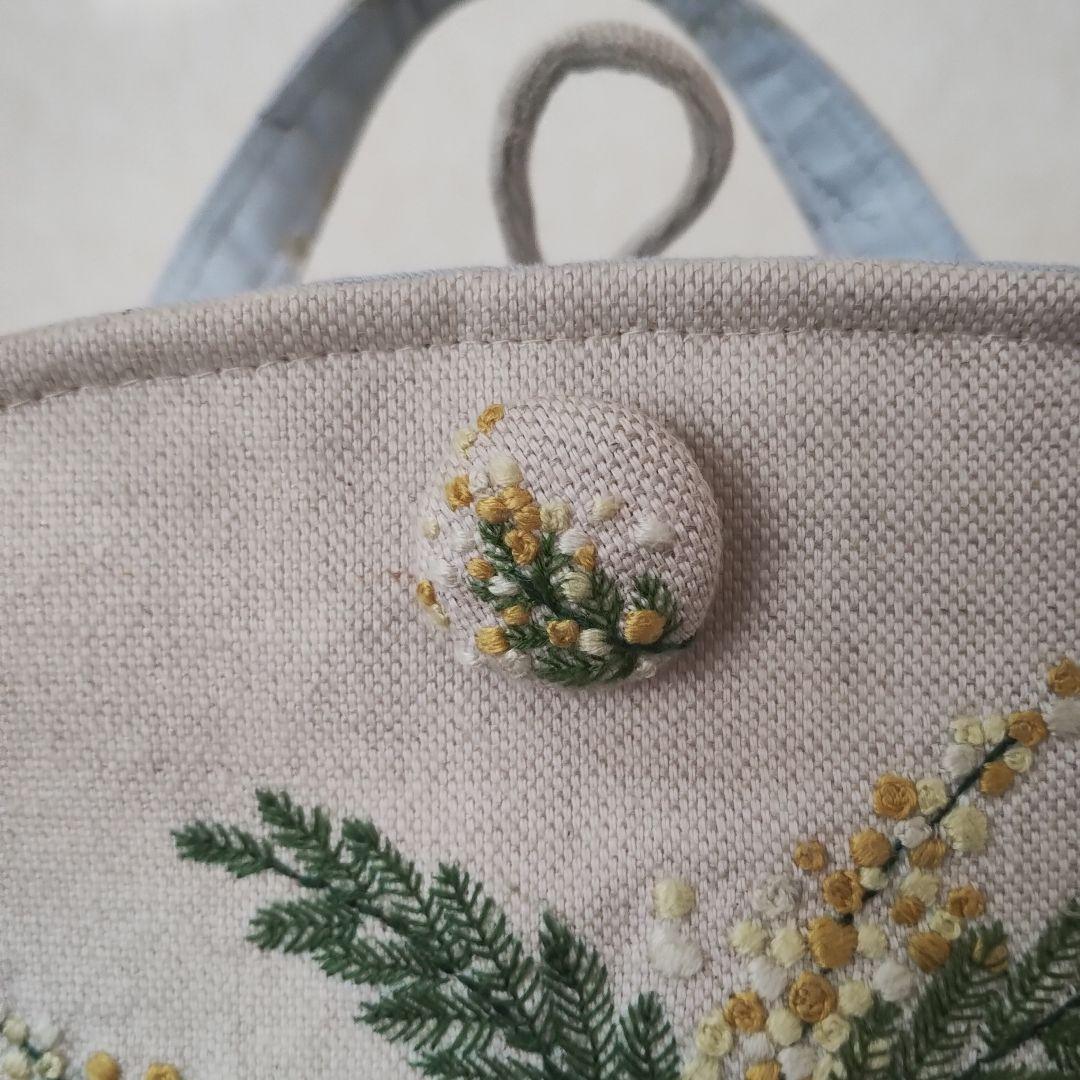 ハンドメイド 刺繍 ミモザのバック