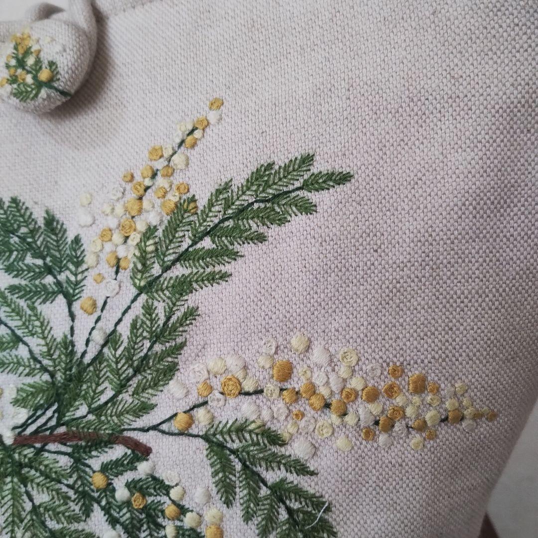ハンドメイド 刺繍 ミモザのバック