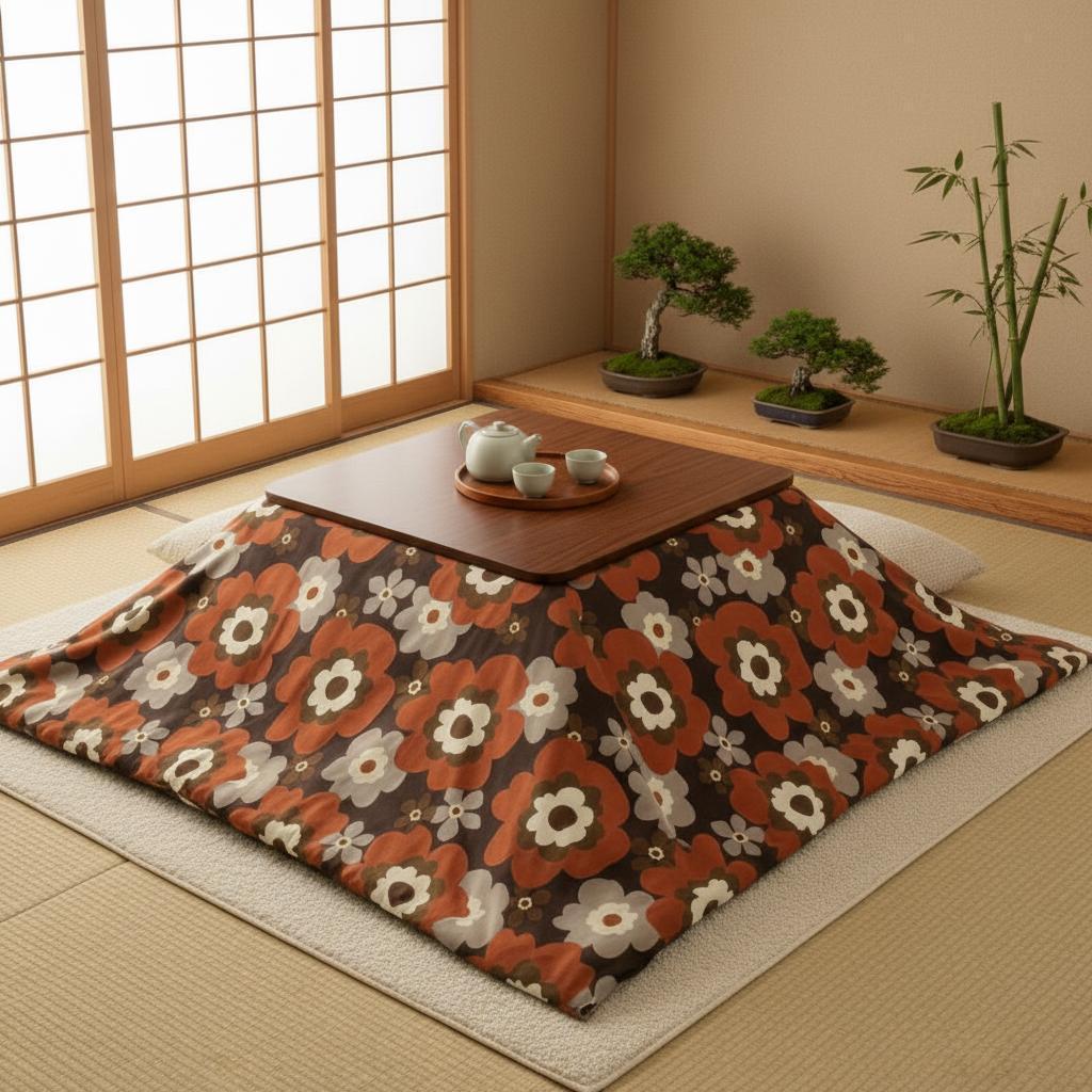 新品正方形こたつカバー【サンフラワー　ブラウン】200cm×200cm