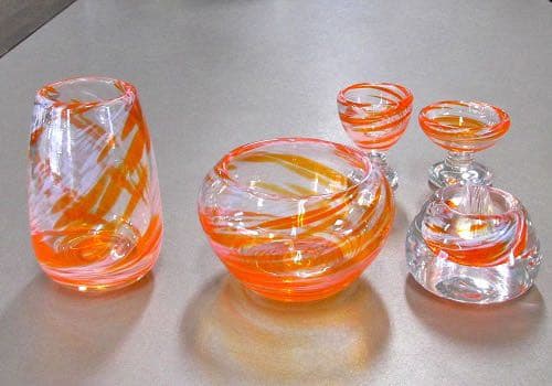 吹きガラス仏具　5具足セット　シャルマン・オレンジ