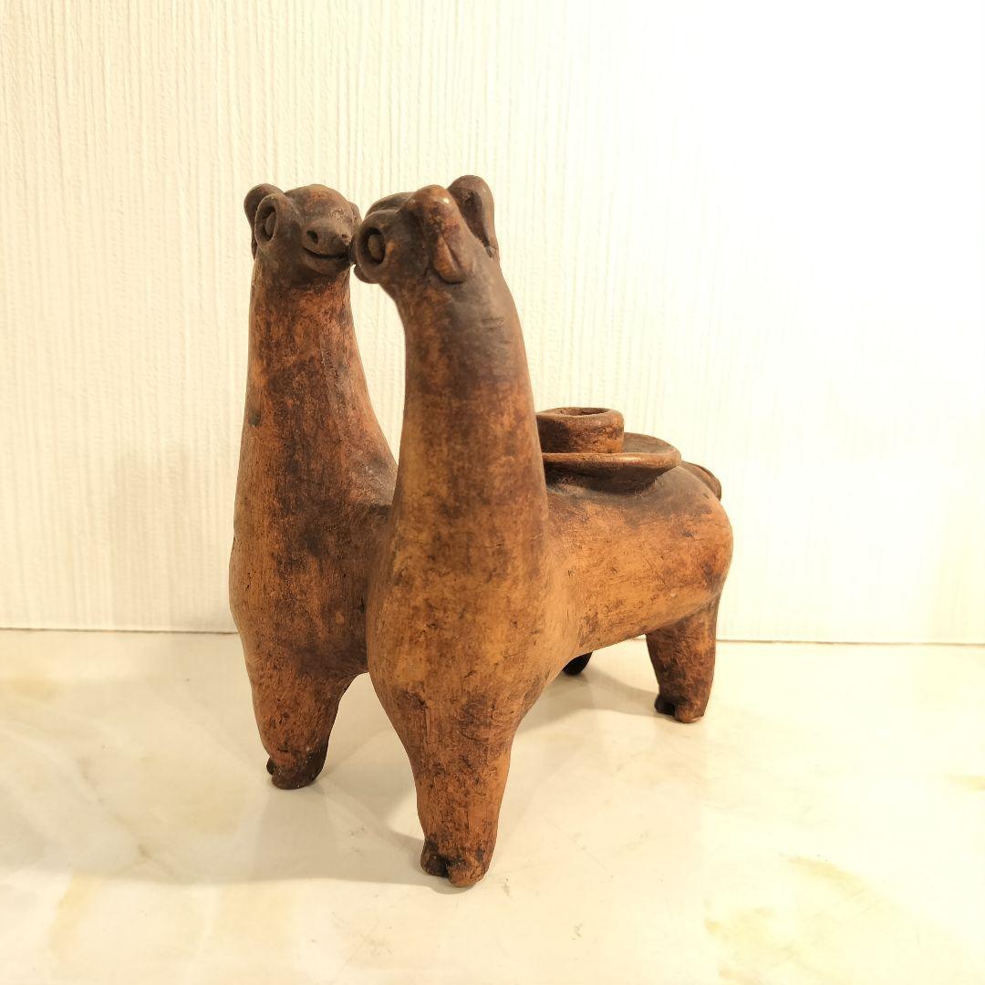 海外製 焼き物 アルパカオブジェ キャンドルホルダー お香立て