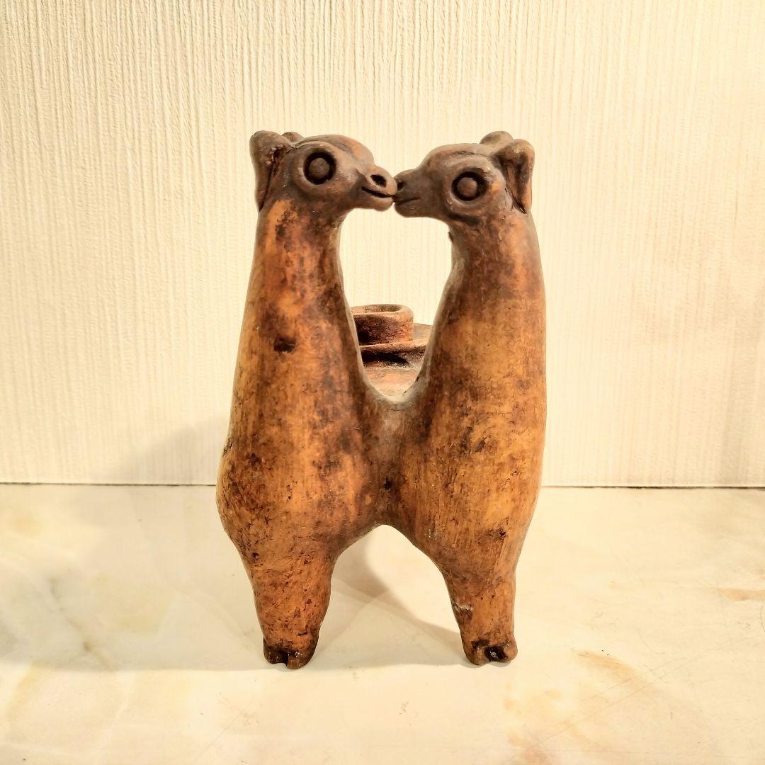 海外製 焼き物 アルパカオブジェ キャンドルホルダー お香立て