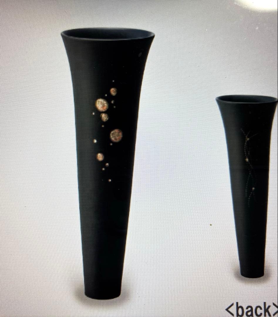 池坊　花器　　長瓶　　清水焼　鉄黒 日本華道社　花展に