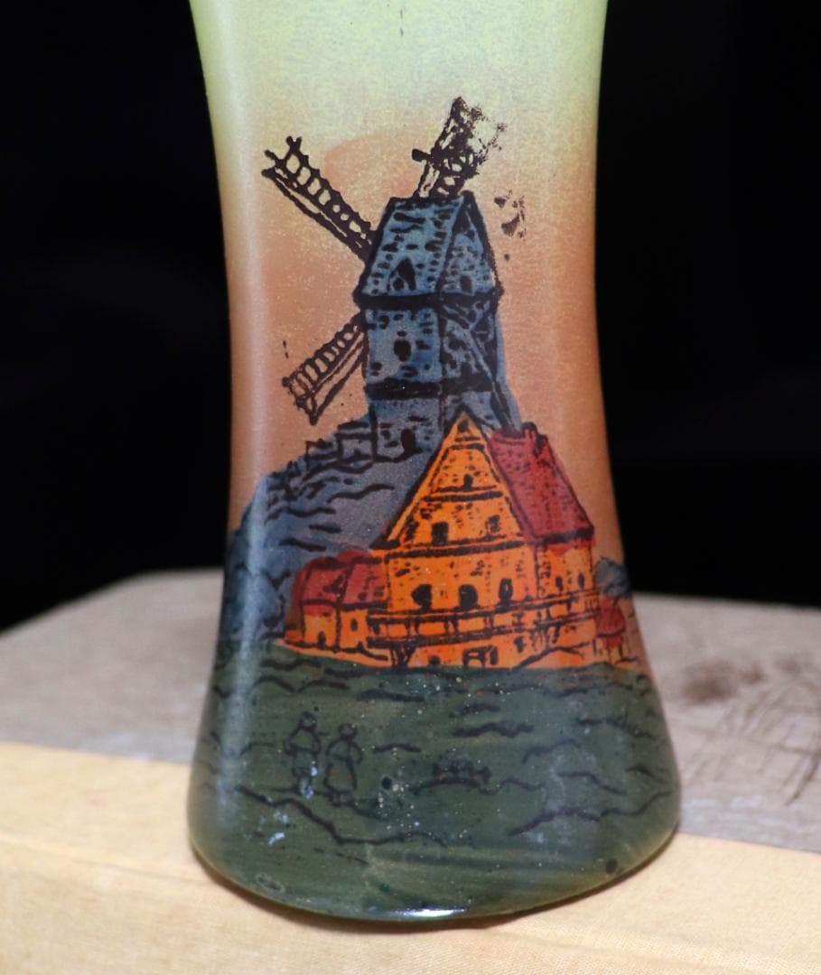 フランソワ・テオドール・ルグラ 1890年頃 レアサイズ 風車のある街 花瓶