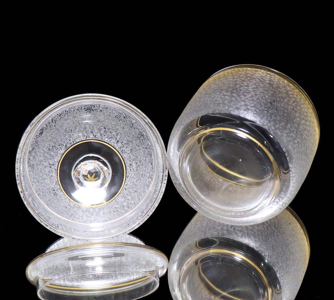 オールド・バカラ 春海商店 特別注文品稀少型 青海波模様 大型金彩蓋物 小物入れ