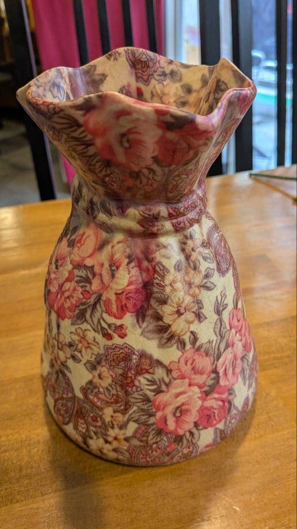 花柄陶器花瓶 造花付き