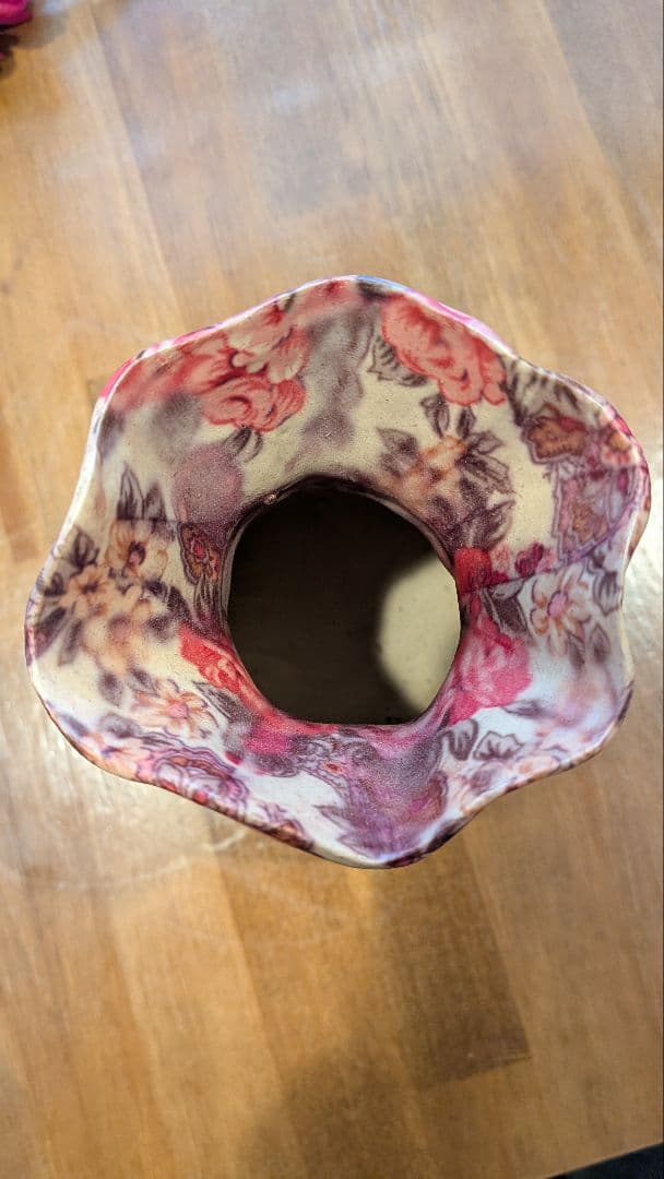 花柄陶器花瓶 造花付き