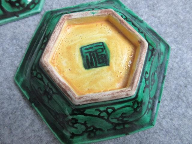 九谷焼青手芭蕉図角福印六角手塩皿4枚 [B28959]