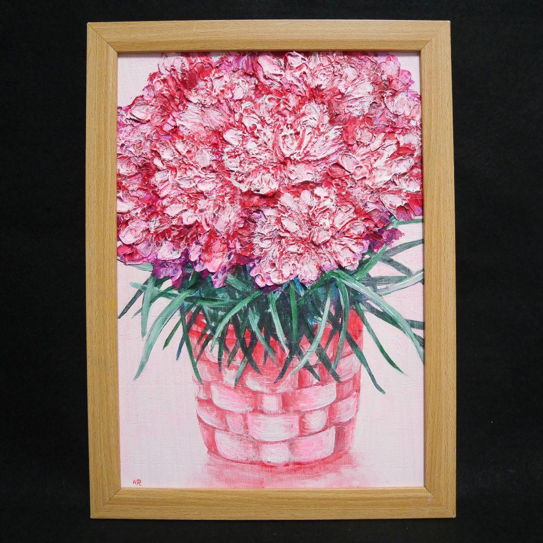 油絵 油彩 油彩画 絵 絵画【ピンクカーネーション】