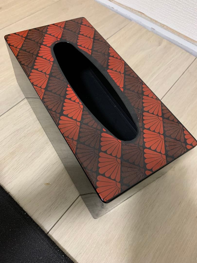 超貴重 レトロ ティッシュボックス 赤黒幾何学模様