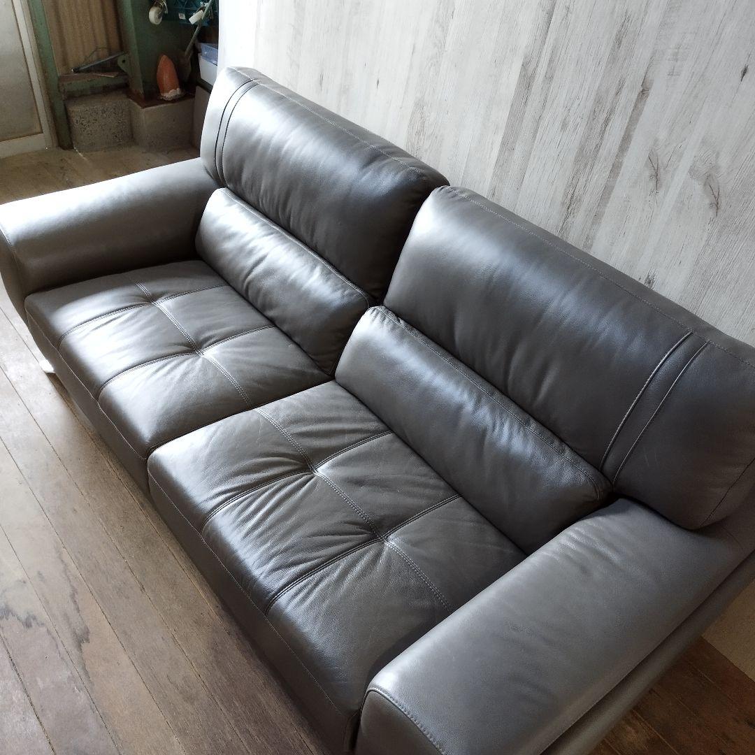 3人掛けソファー グレーレザーソファー 合皮 大型ソファー