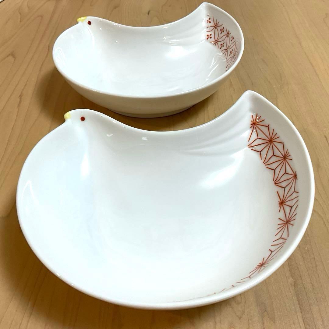 ☆香蘭社赤絵町工房☆鳥型ボウル2点セット☆