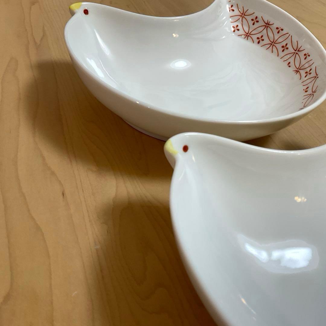 ☆香蘭社赤絵町工房☆鳥型ボウル2点セット☆