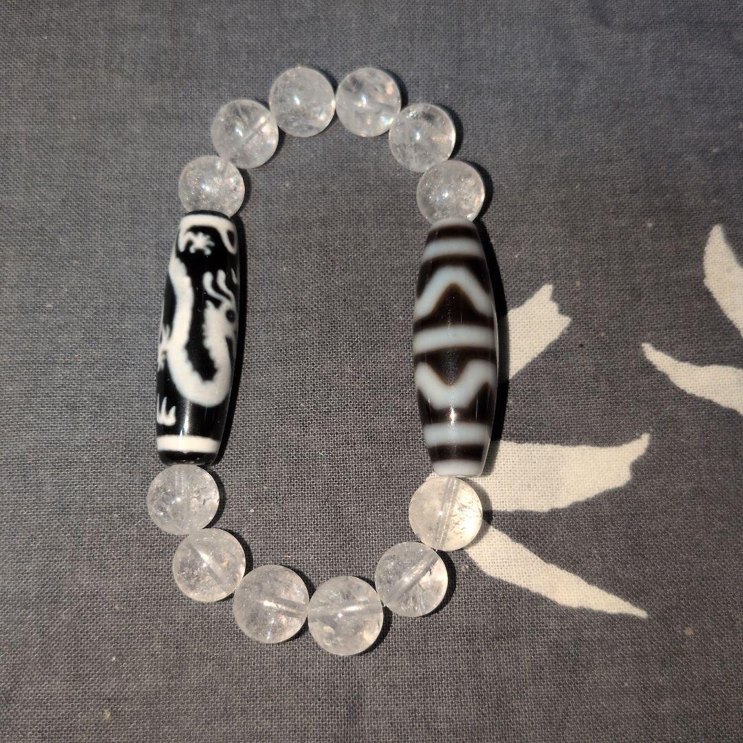 アンディ宝珠双竜神天珠と四線虎牙天珠　ブレスレット