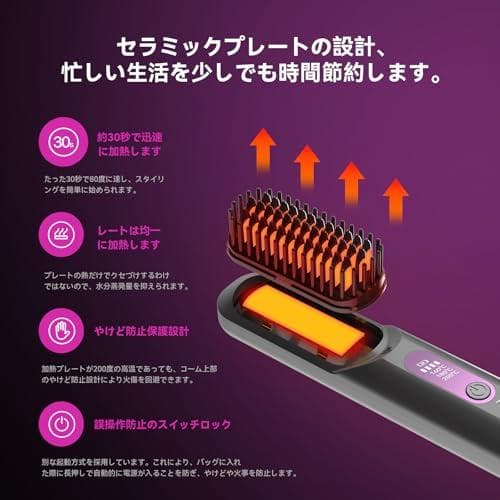 POLENTAT ヒートブラシ コードレス 2億級マイナスイオン 大容量60MM
