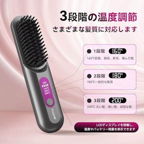 POLENTAT ヒートブラシ コードレス 2億級マイナスイオン 大容量60MM