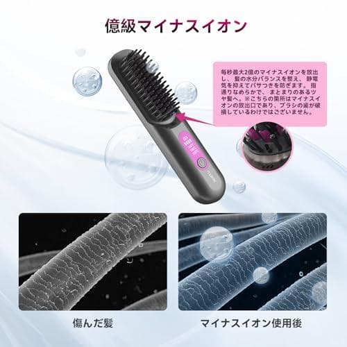 POLENTAT ヒートブラシ コードレス 2億級マイナスイオン 大容量60MM