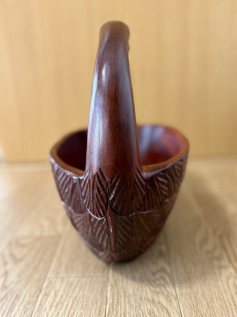 ✩.*˚木製 大きめの白鳥スワンの持ち手付き入れ物✩.*˚
