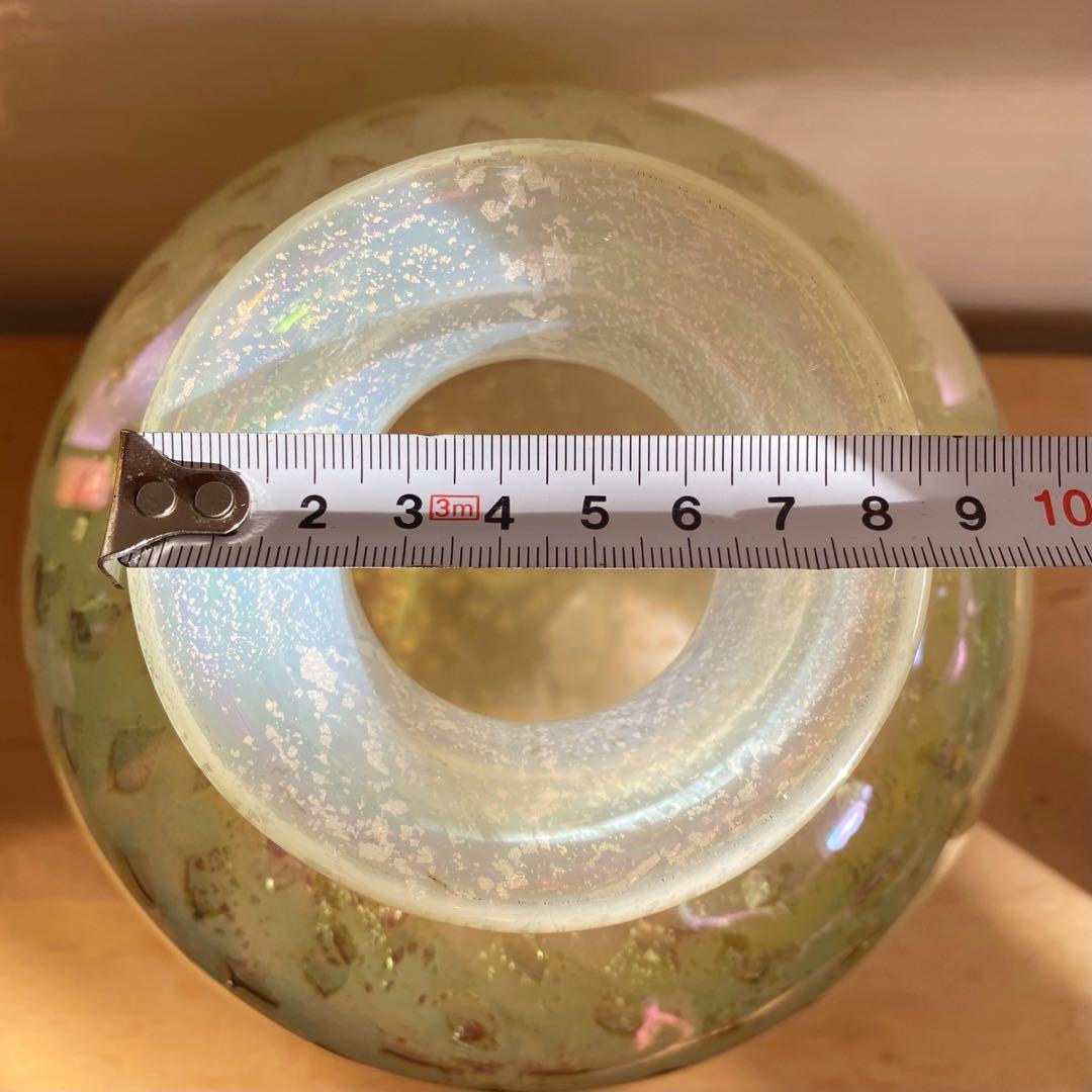 ライムイエローパールガラス ヴィンテージ 金箔フラワーベース 花瓶