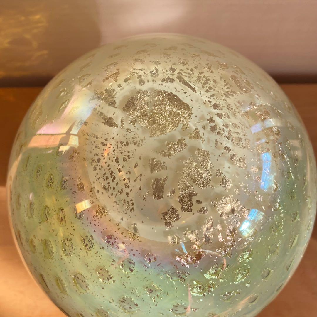 ライムイエローパールガラス ヴィンテージ 金箔フラワーベース 花瓶