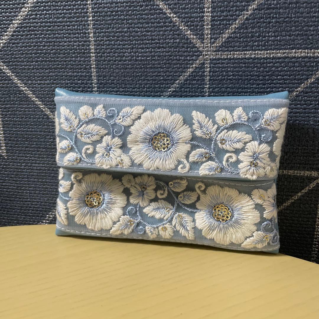 ポケットティッシュケース☆くすみブルー