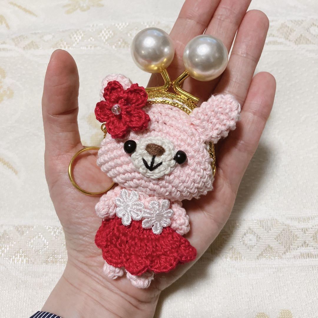 がま口　キーホルダー　手編み　猫ちゃん