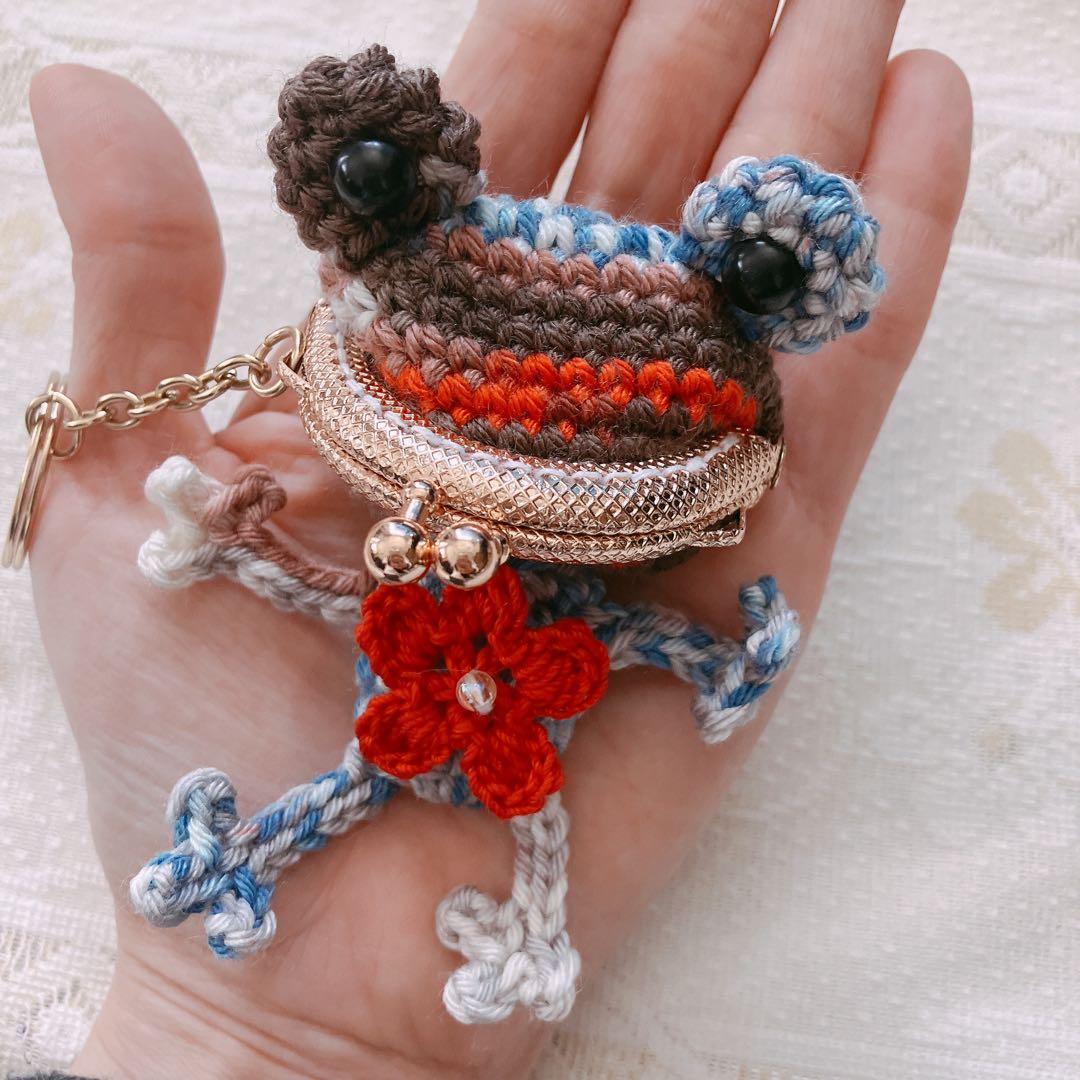 がま口　キーホルダー　手編み　猫ちゃん