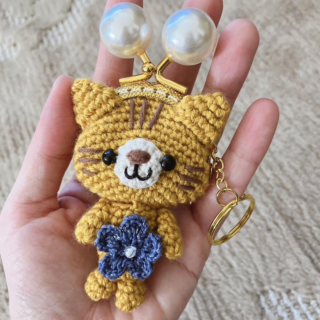 がま口　キーホルダー　手編み　猫ちゃん