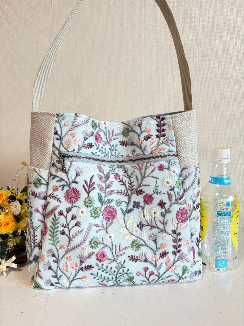 ワンショルダーバック　リネン✖️刺繍