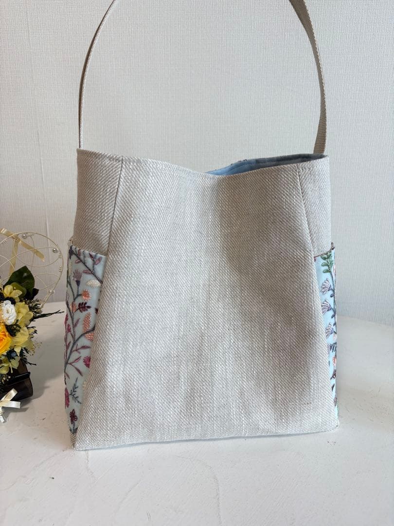 ワンショルダーバック　リネン✖️刺繍