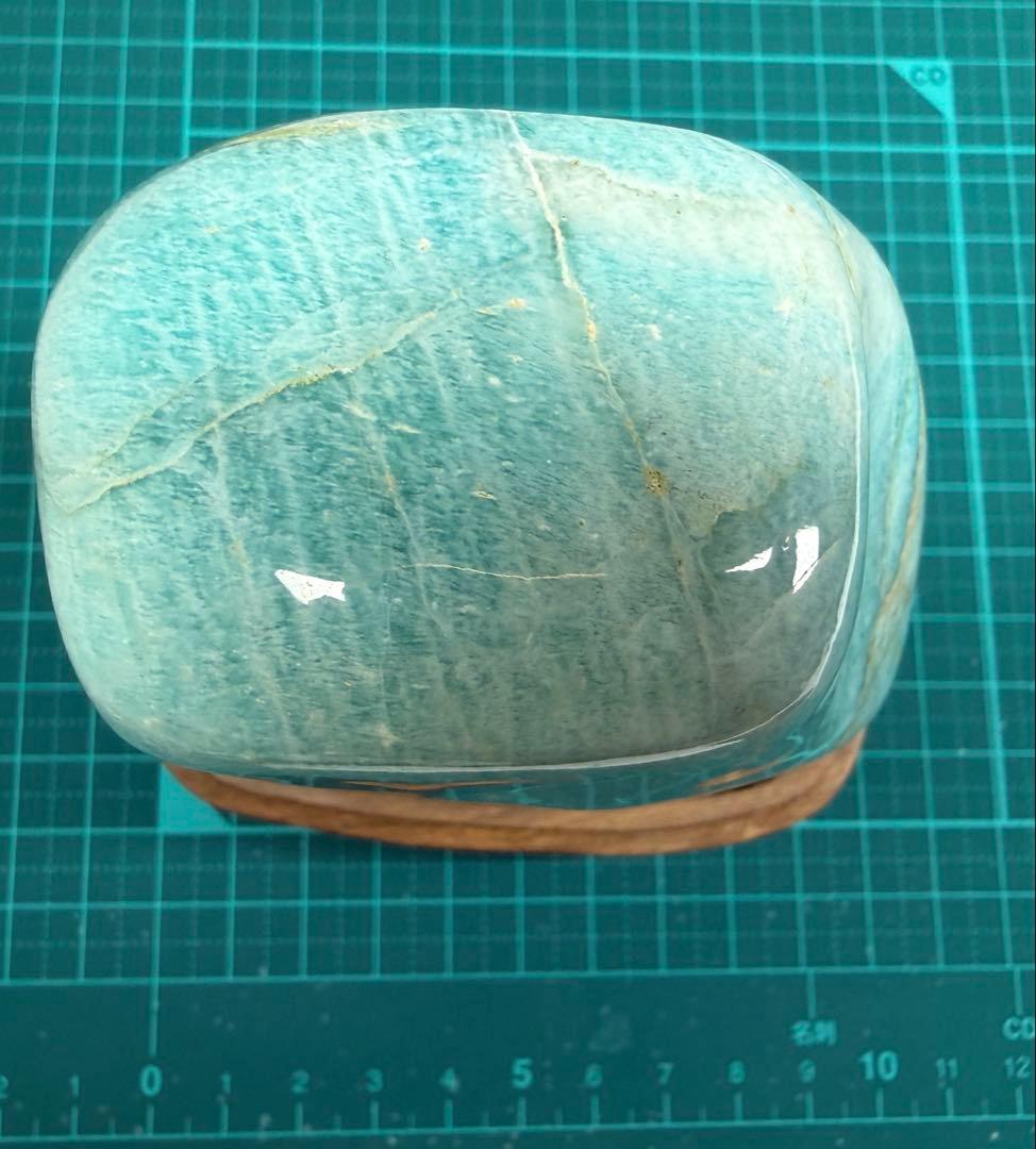 鑑賞石　ブラジル　アマゾナイト 木製台座付き