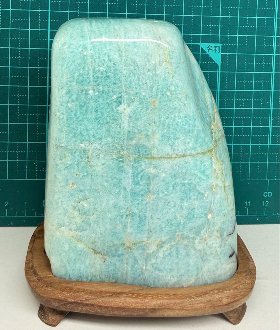 鑑賞石　ブラジル　アマゾナイト 木製台座付き