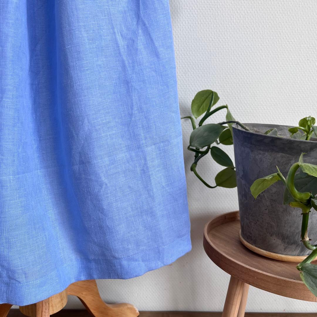 エプロン　リベコリネン100% スカイブルー×ネイビー　ギャザーエプロン