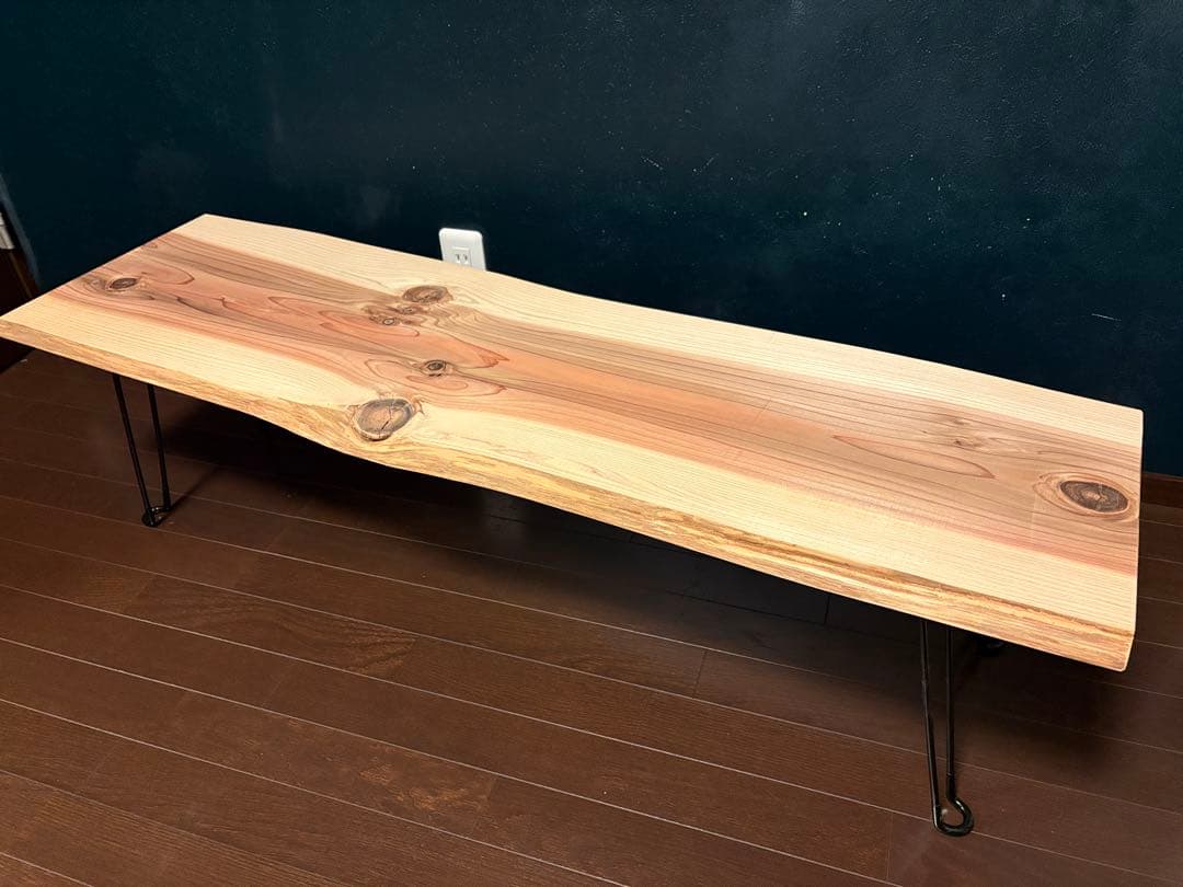 一枚板 無垢材 杉板 折りたたみ ローテーブル サイドテーブル　紀州杉　節あり