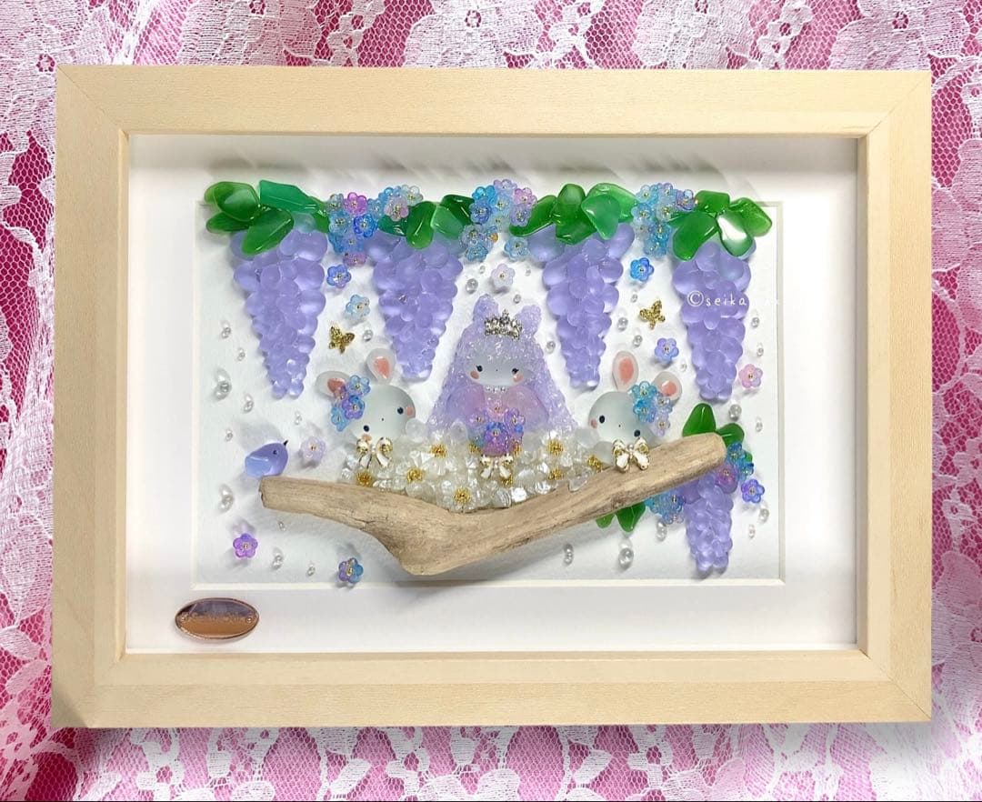 N1470 零れ藤 インテリア シーグラスアート 玄関飾り ボタニカル 花 置物