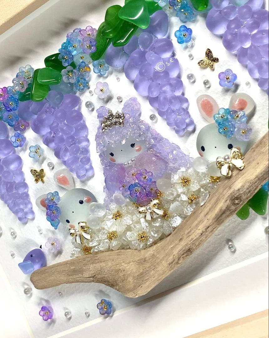 N1470 零れ藤 インテリア シーグラスアート 玄関飾り ボタニカル 花 置物