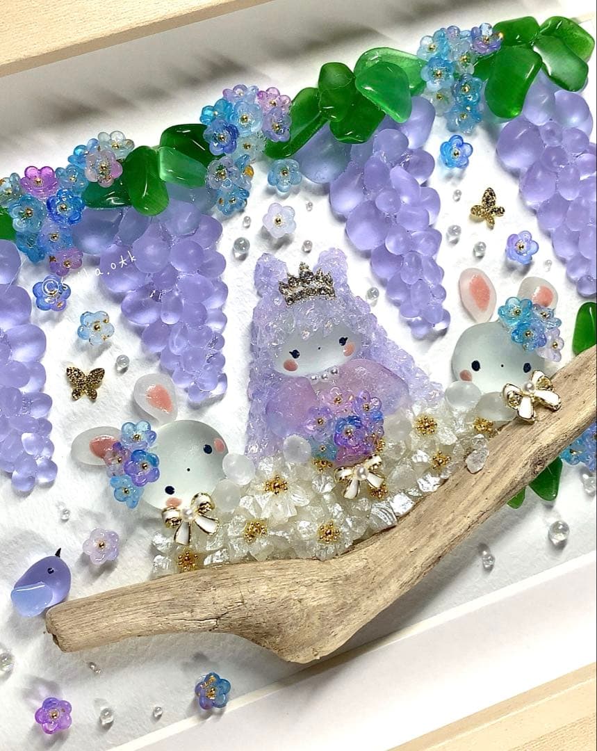 N1470 零れ藤 インテリア シーグラスアート 玄関飾り ボタニカル 花 置物