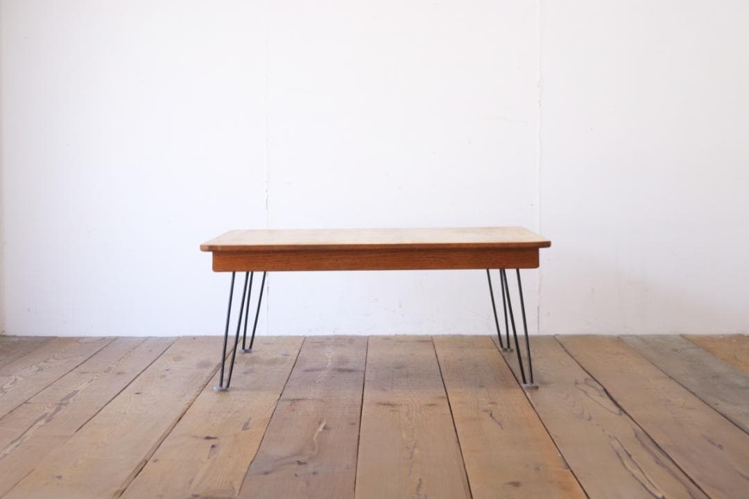 オーク無垢材 ローテーブル 正方形 座卓 ちゃぶ台 机 折りたたみ アイアン脚