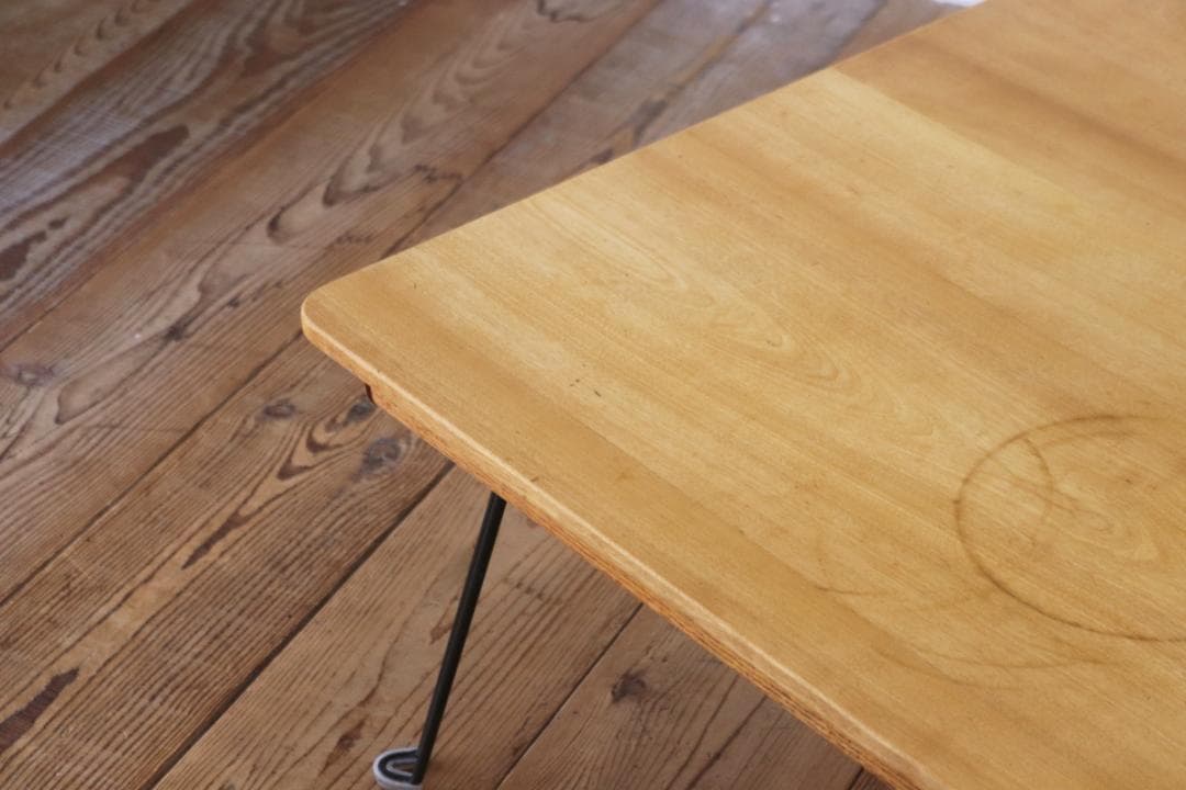 オーク無垢材 ローテーブル 正方形 座卓 ちゃぶ台 机 折りたたみ アイアン脚