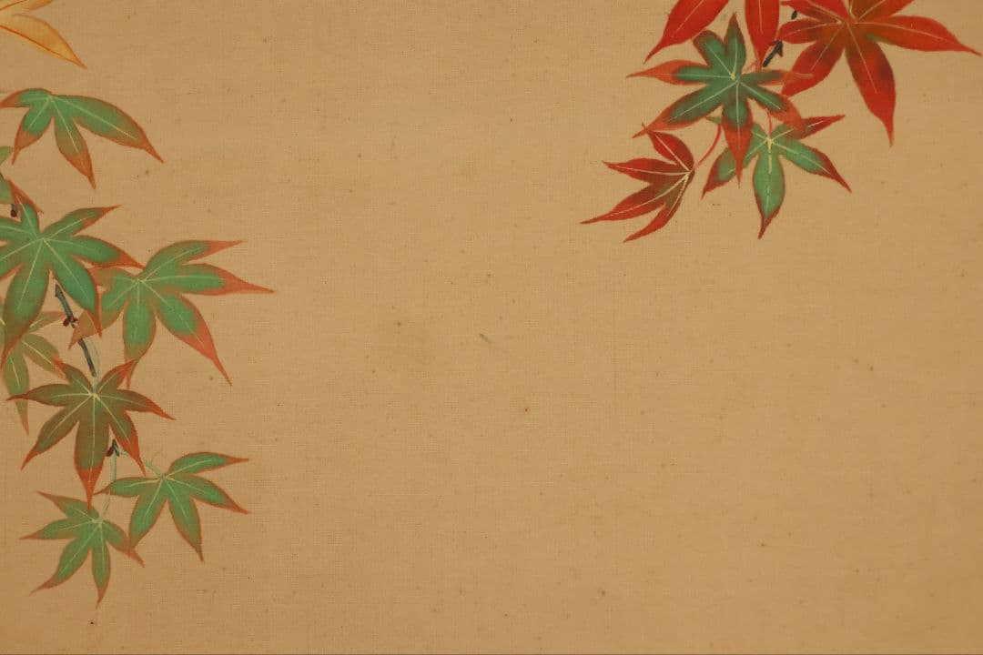 【模写】日本画 在銘 霞芳 紅葉 紅葉と鳥 絹本 掛軸 彩色 MB318