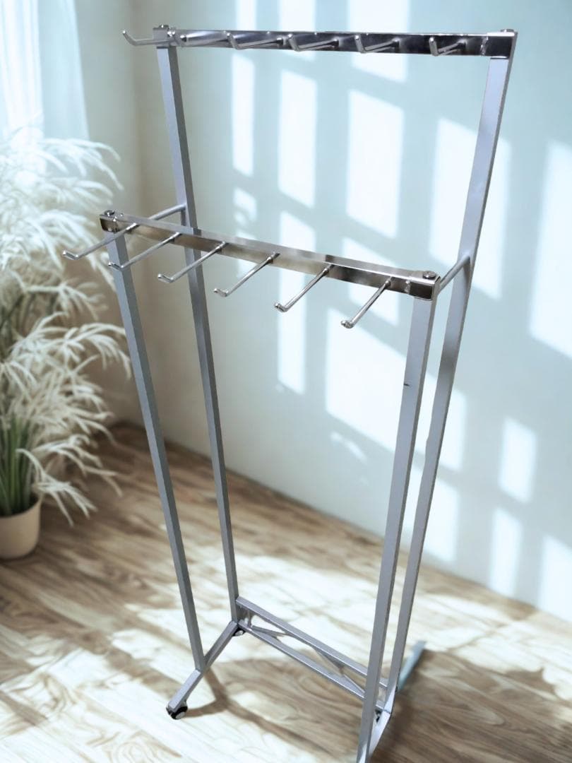 シルバー メタル ハンガーラック 店舗什器 ディスプレイスタンド キャスター付き