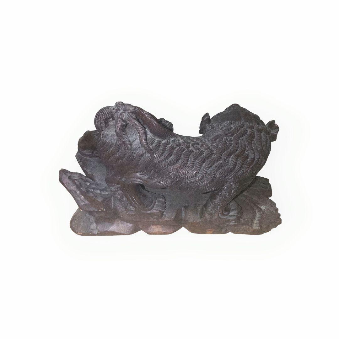 唐木　玉顔入唐獅子　置物　中国古玩