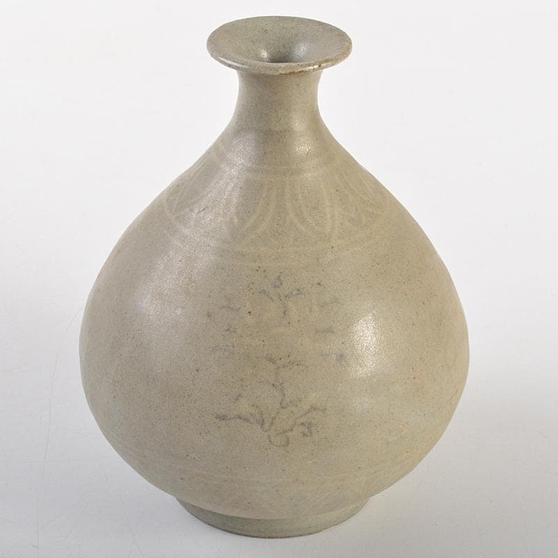 朝鮮美術　李朝　高麗青磁　象嵌花文　徳利　時代箱付　V　R7220