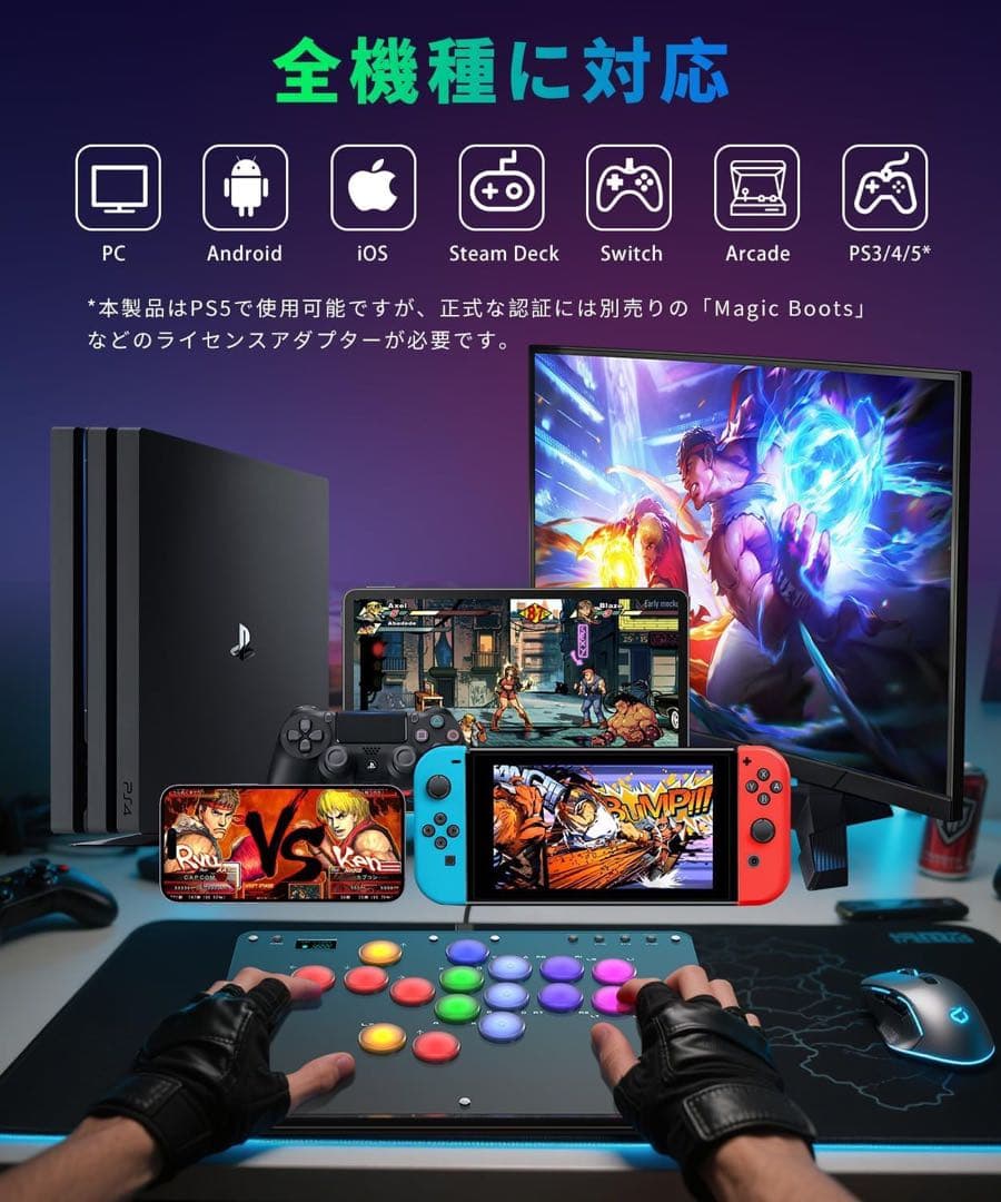 新モデル レバーレス アケコン 16ボタン 静音 PC/PS5/Switch対応