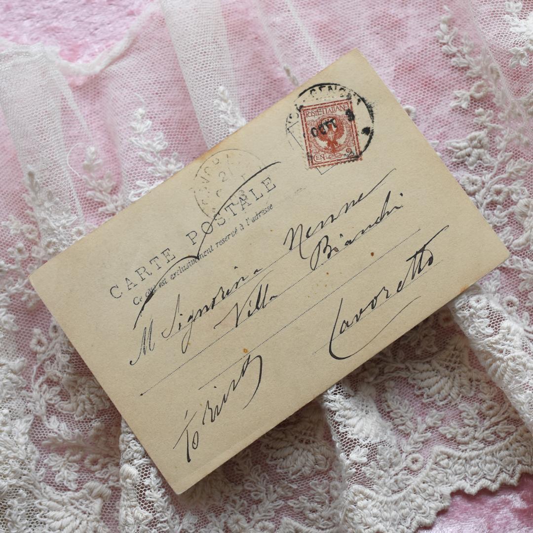 アンティークポストカード　お揃いの少女とお人形　1908年